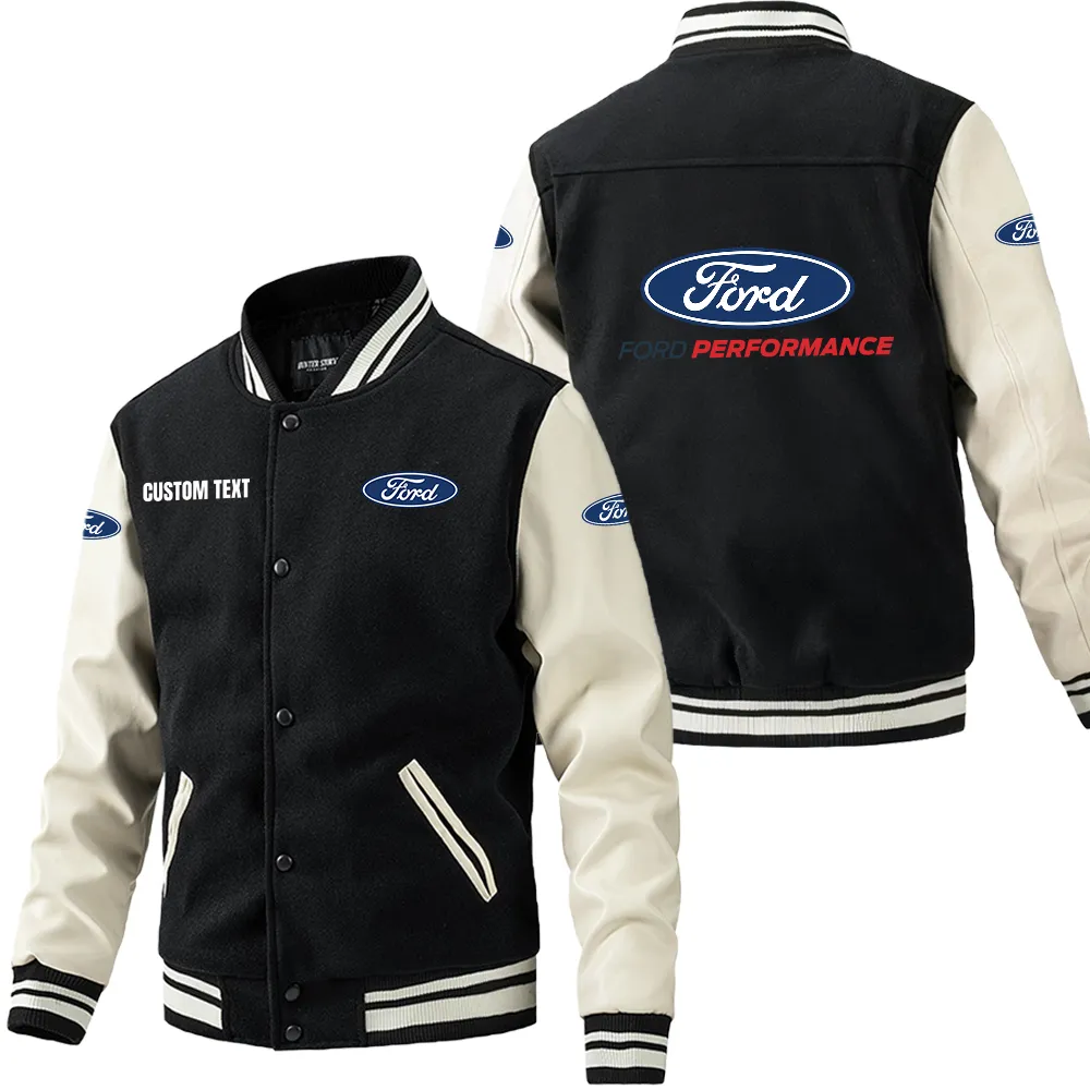 Racing Motion Leather Baseball Jacket, Leather Jacket for Gearheads Car180 - Black White