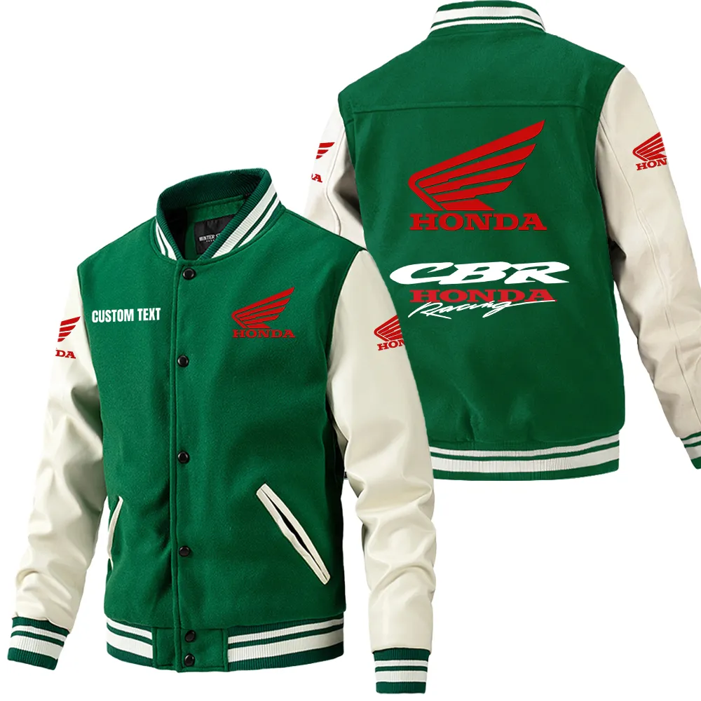 Racing Motion Leather Baseball Jacket, Performance Varsity Leather Look CAR180 - Green