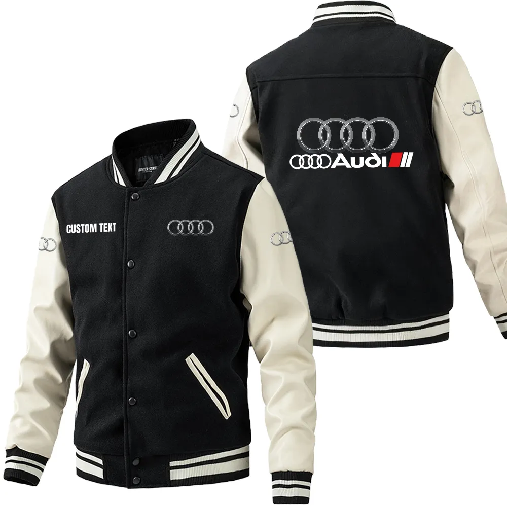 Racing Spirit Leather Baseball Jacket, Streetwear Leather for Riders CAR180 - Black White