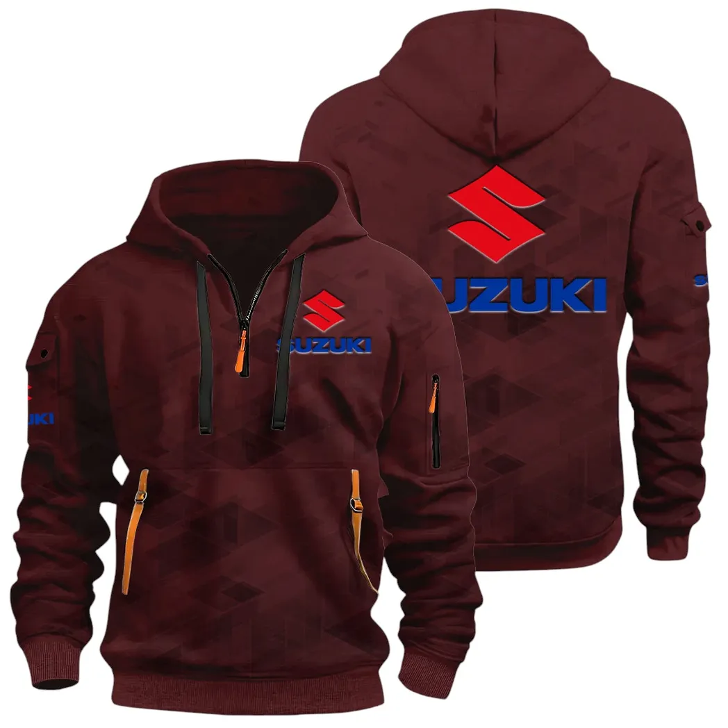 Racing Vibe Hoodie Half Zip 3D Print, Sporty & Casual Everyday Wear Hoodie CAR514 - Dark Red