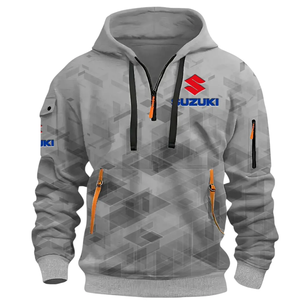 Racing Vibe Hoodie Half Zip 3D Print, Sporty & Casual Everyday Wear Hoodie CAR514 - Gray - Image 2