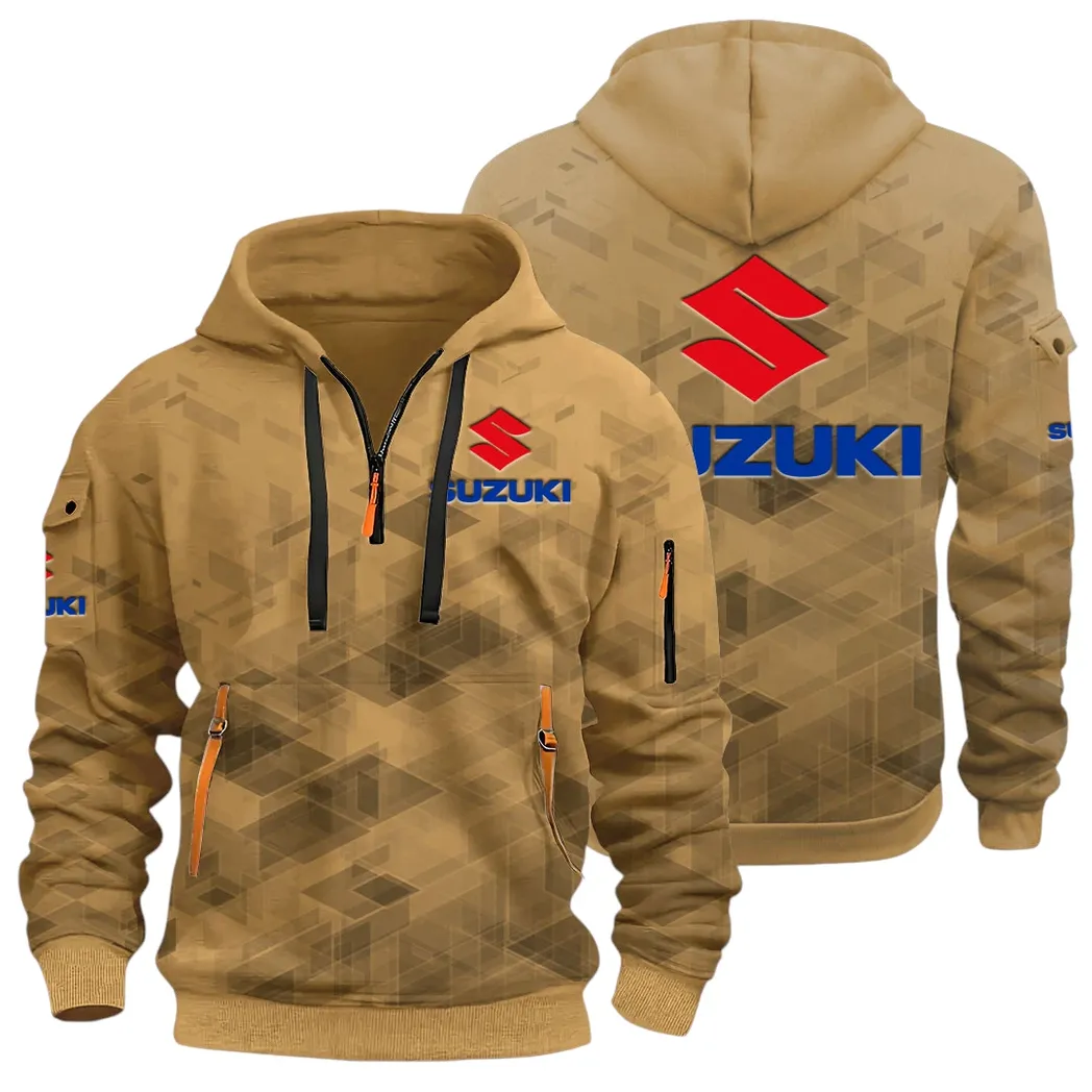 Racing Vibe Hoodie Half Zip 3D Print, Sporty & Casual Everyday Wear Hoodie CAR514 - Khaki