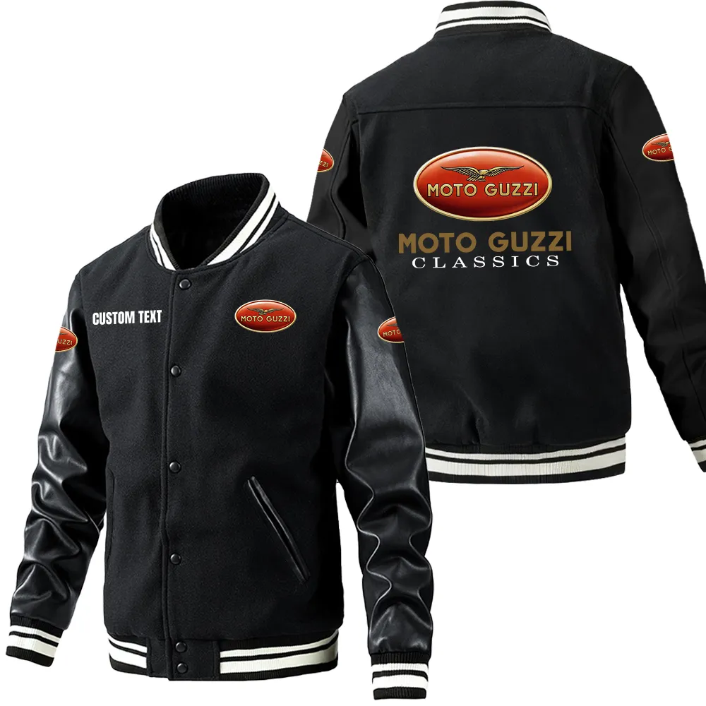 Retro Motorcycle Leather Baseball Jacket, Motorcycle Pride Leather Style CAR180 - Black