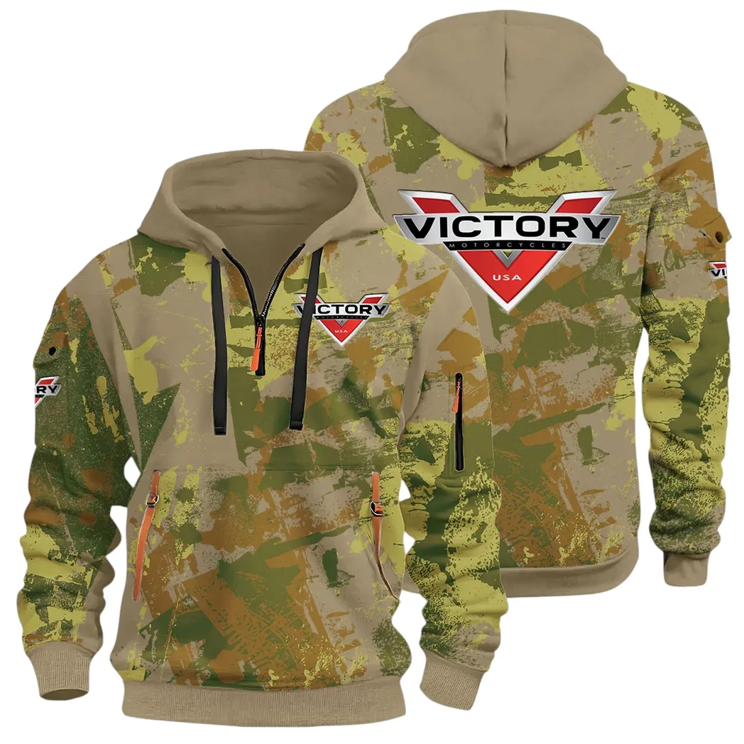 Road Bike Hoodie Half Zip 3D Print, Adventure-Ready Comfortable Hoodie CAR514 - Khaki