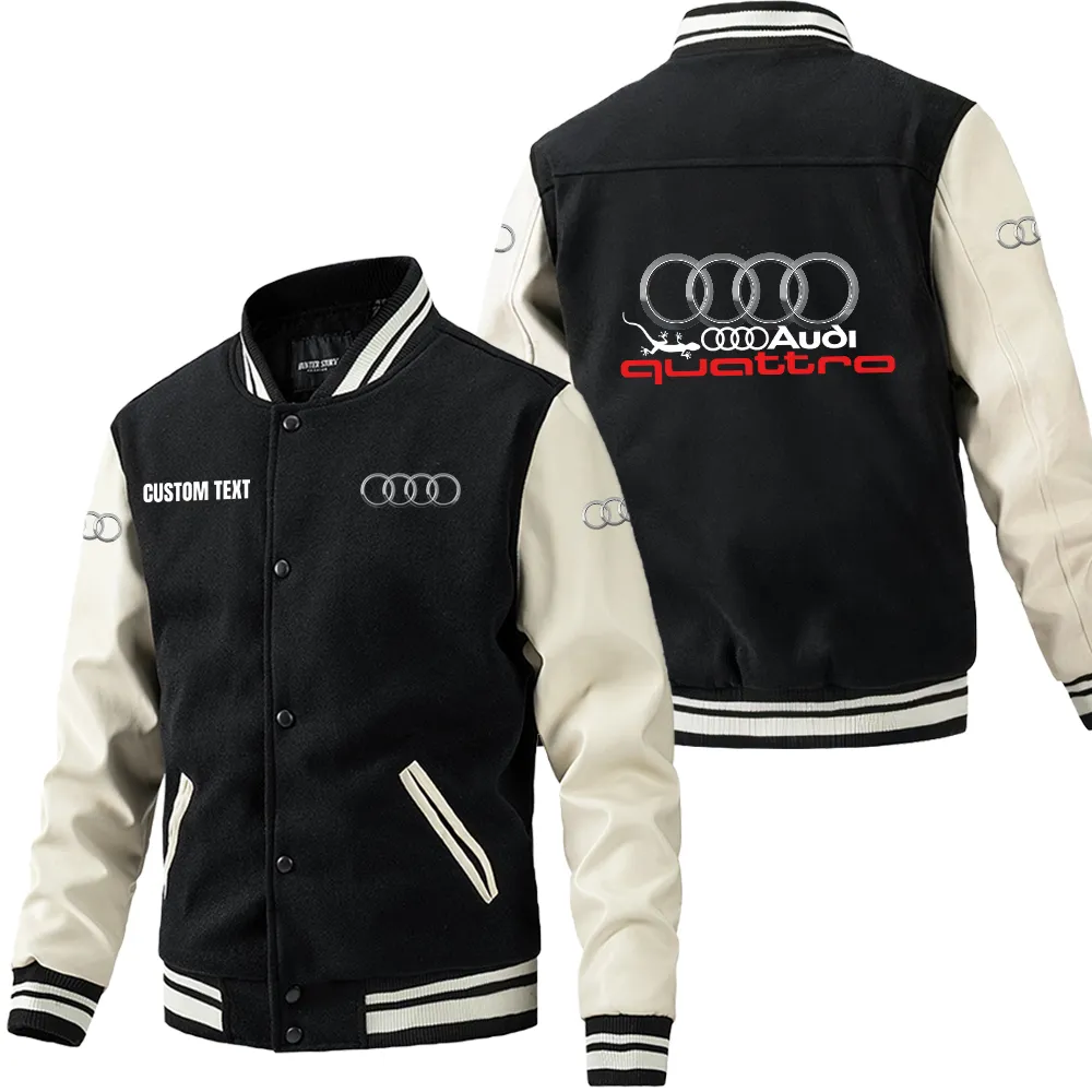 Road Energy Leather Baseball Jacket, Garage Style Leather Jacket CAR180 - Black White