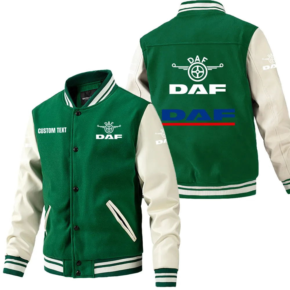 Road Hauler Leather Baseball Jacket, Classic Varsity Leather Jacket CAR180 - Green