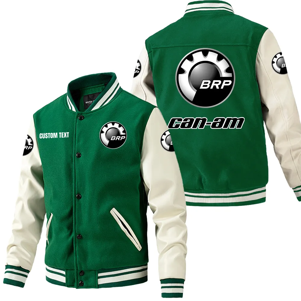 Rugged Trail Bike Leather Baseball Jacket, Garage-Ready Varsity Leather CAR180 - Green