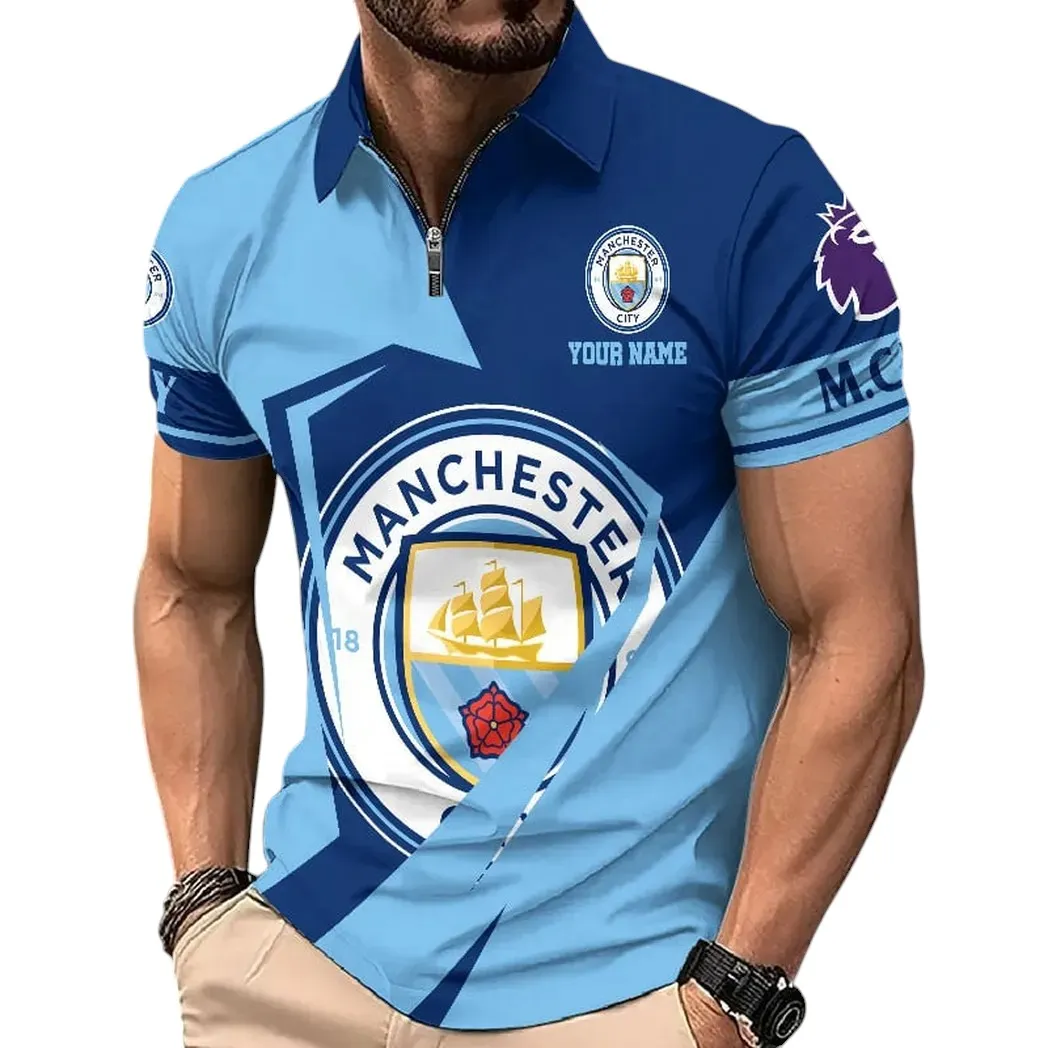 Sky Blue Squad Zipper Polo Shirt, Classic Sport Zipper Polo SPO071