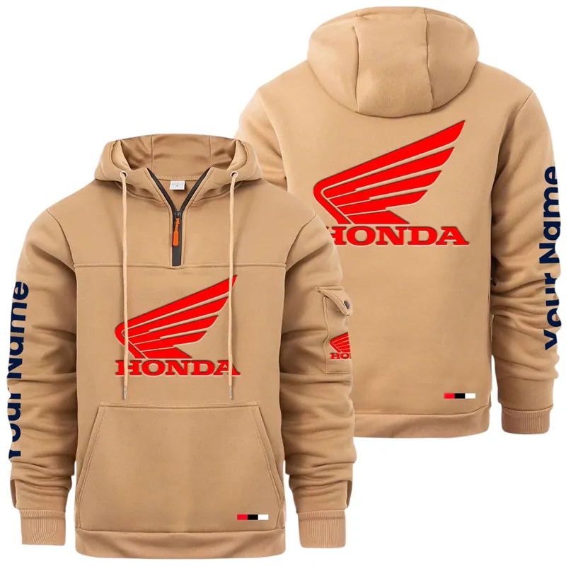 Sport Bike Large Pocket Hoodie, Classic Garage Style Hoodie CAR514 - Khaki