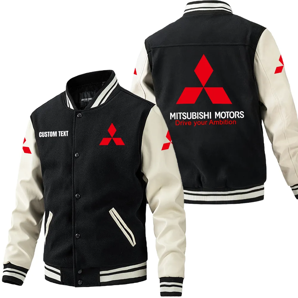 Sport Utility Vehicle Leather Baseball Jacket, Rugged Gearhead Leather Style CAR180 - Black White