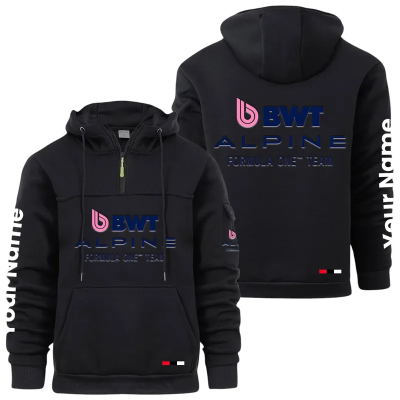 Sports Car Large Pocket Hoodie, Quarter-Zip Hoodie for Drivers CAR514 - Black