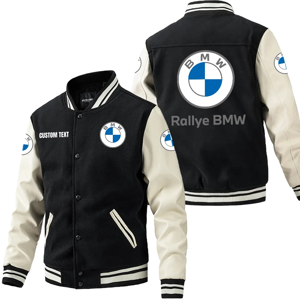 Sports Car Leather Baseball Jacket, Classic Varsity Leather Jacket CAR180 - Black White