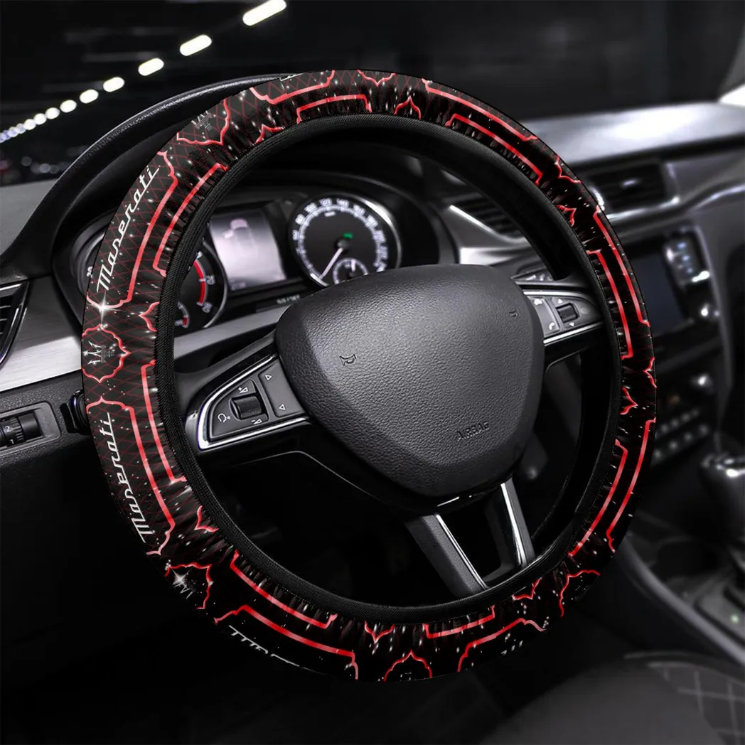Sports Car Steering Wheel Cover 3D Print, Sleek Leather Car Wheel Cover CAR550 - Red