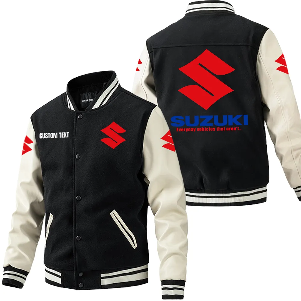 Street Racer Leather Baseball Jacket, Performance Varsity Leather Look CAR180 - Black White
