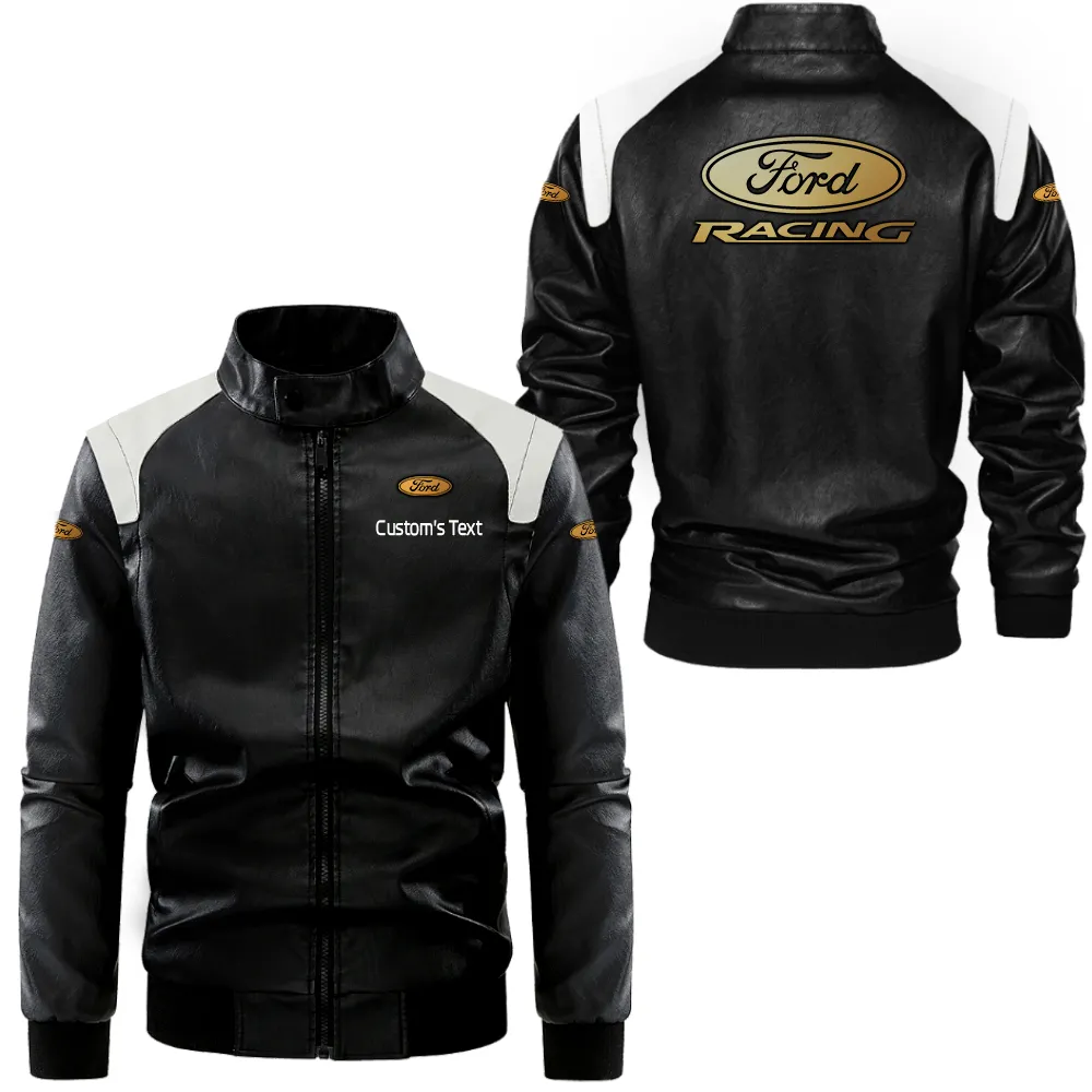 Strong Built Black And White Leather Jacket, Bold Road Style Leather CAR080