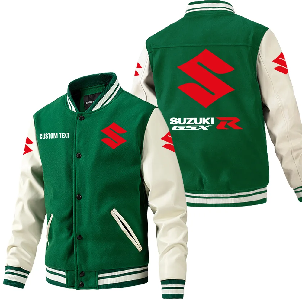 Strong Energy Leather Baseball Jacket, Varsity Spirit Rider Style CAR180 - Green