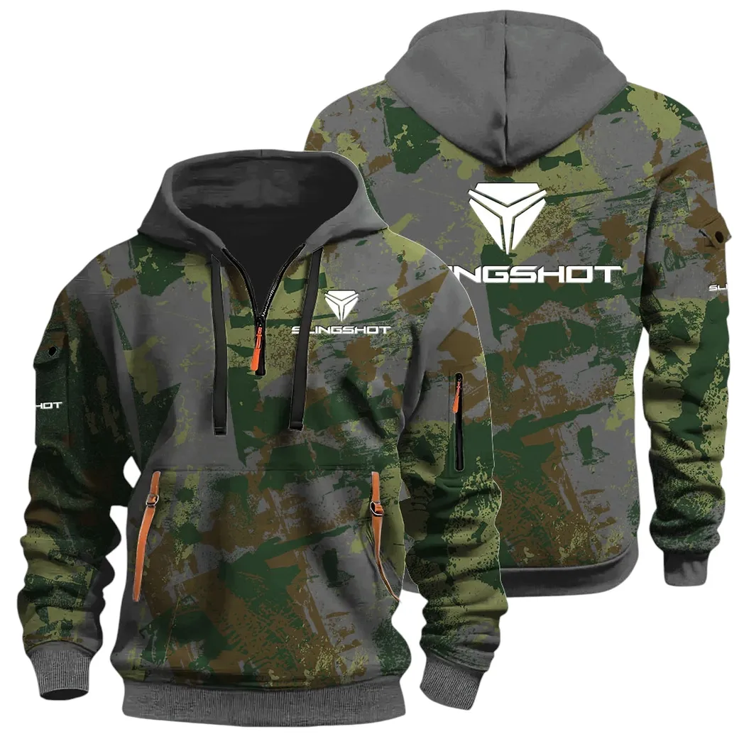 Strong Style Hoodie Half Zip 3D Print, Casual Street-Ready Hoodie CAR514 - Dark Gray