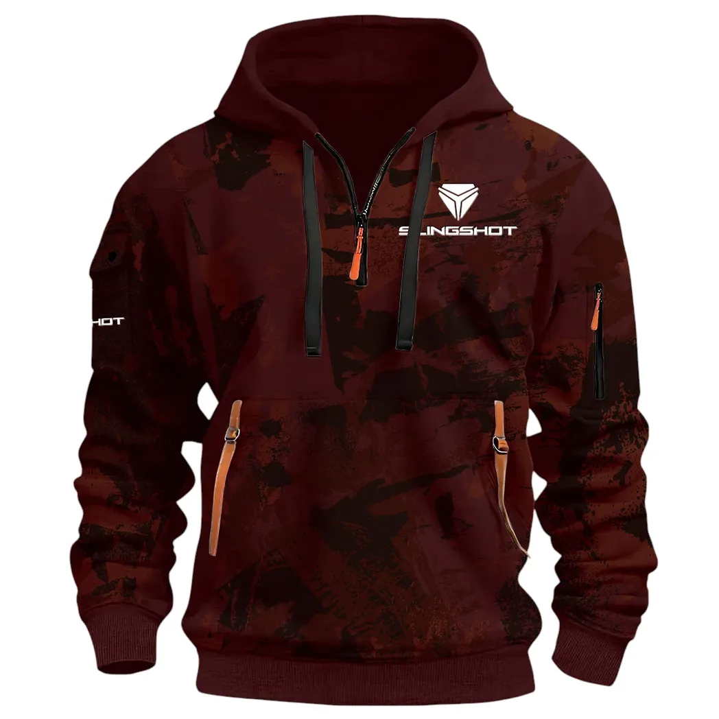 Strong Style Hoodie Half Zip 3D Print, Casual Street-Ready Hoodie CAR514 - Dark Red - Image 2