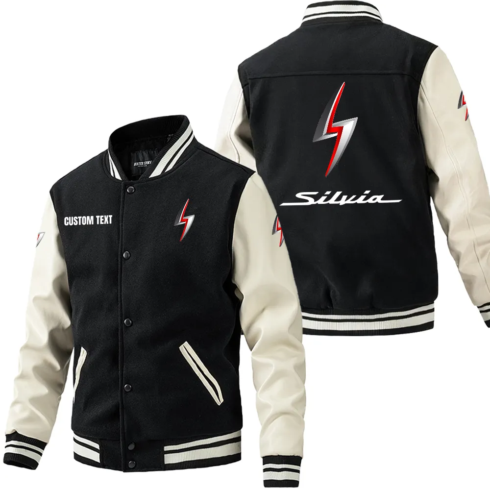 Strong Style Leather Baseball Jacket, Street-Ready Leather Jacket CAR180 - Black White