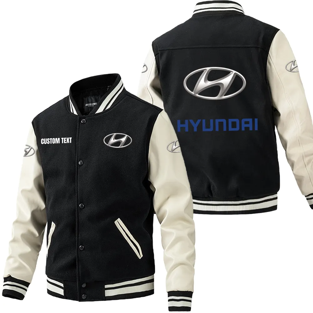 SUV Leather Baseball Jacket, Rugged Varsity Leather Style CAR180 - Black White