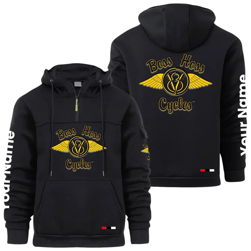 Touring Chopper Large Pocket Hoodie, Car Lover's Quarter-Zip CAR514 - Black