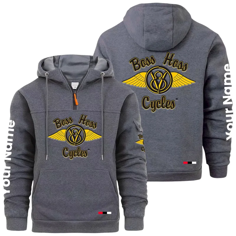 Touring Chopper Large Pocket Hoodie, Car Lover's Quarter-Zip CAR514 - Dark Gray