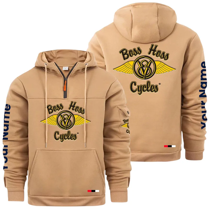 Touring Chopper Large Pocket Hoodie, Car Lover's Quarter-Zip CAR514 - Khaki