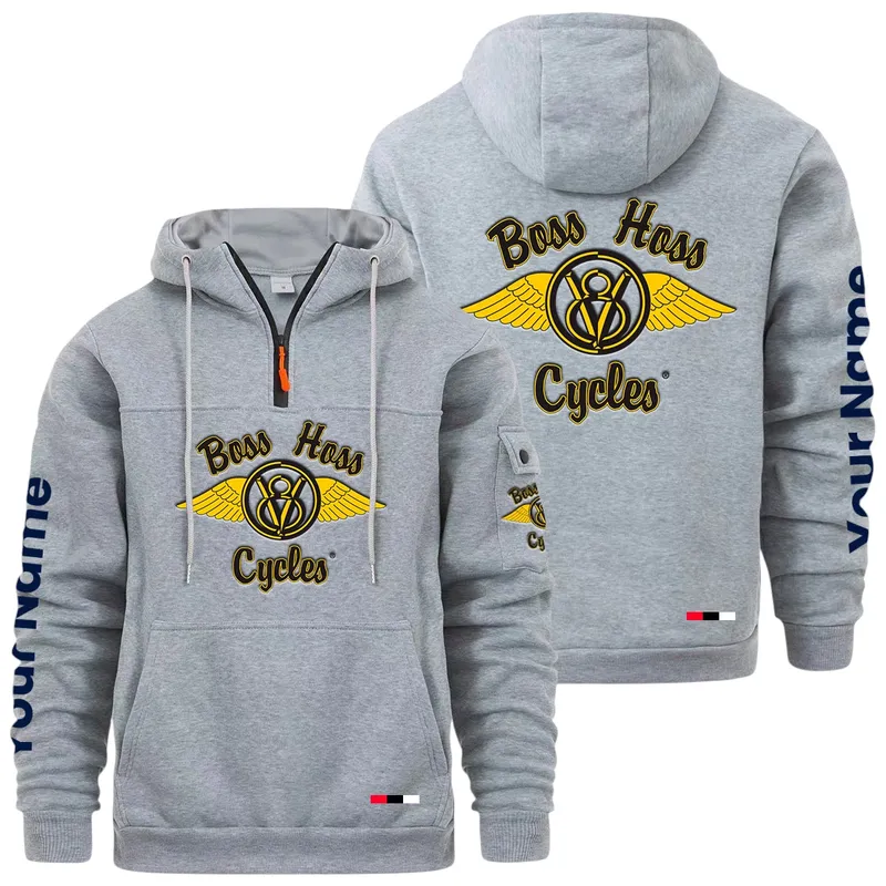Touring Chopper Large Pocket Hoodie, Car Lover's Quarter-Zip CAR514 - Light Gray