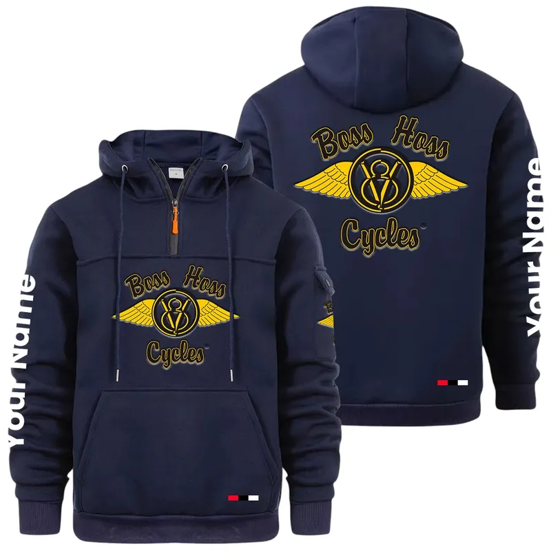 Touring Chopper Large Pocket Hoodie, Car Lover's Quarter-Zip CAR514 - Navy