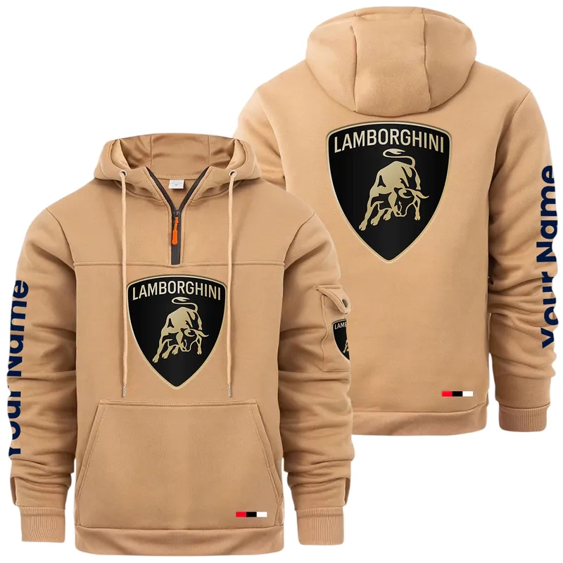 Two-Door Sports Coupe Large Pocket Hoodie, Driver's Essential Quarter-Zip CAR514 - Khaki