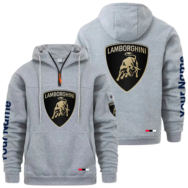 Two-Door Sports Coupe Large Pocket Hoodie, Driver's Essential Quarter-Zip CAR514 - Light Gray