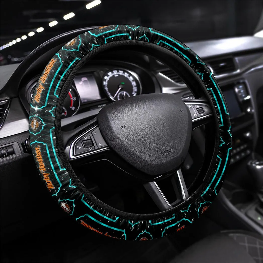 Two-Wheel Freedom Steering Wheel Cover 3D Print, Sleek Leather Car Wheel Cover CAR550 - Cyan