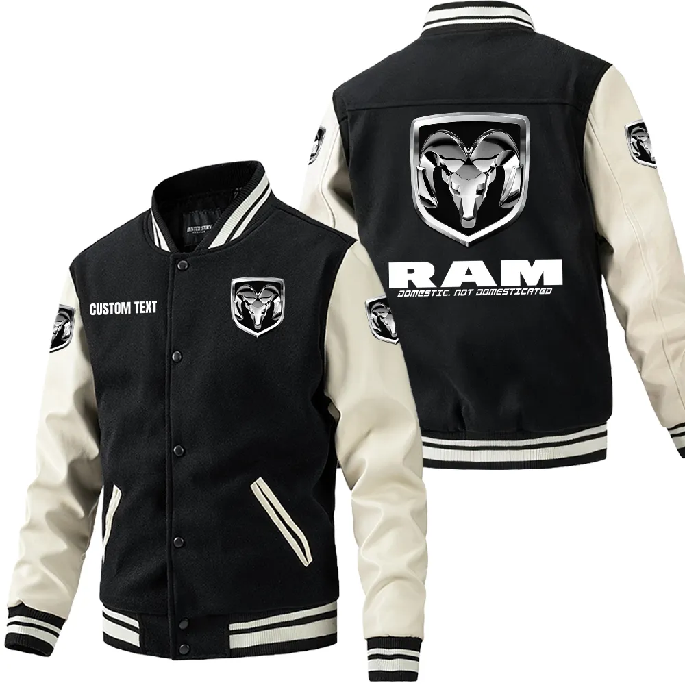 Utility Vehicle Company Leather Baseball Jacket, Varsity Spirit Rider Style CAR180 - Black White